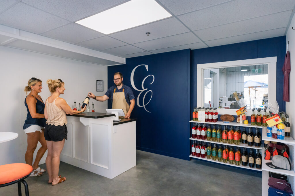 Controlled Entropy Distilling's tasting room. Sample our craft spirits or enjoy a craft cocktail on our cocktail patio in Summerland, BC.