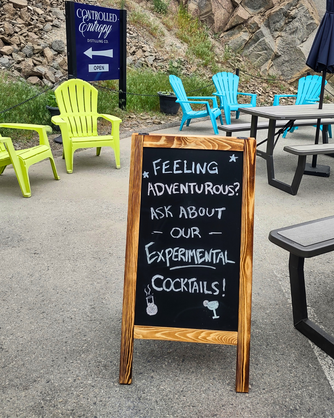 Controlled Entropy's cocktail menu features board. Summerland, BC.