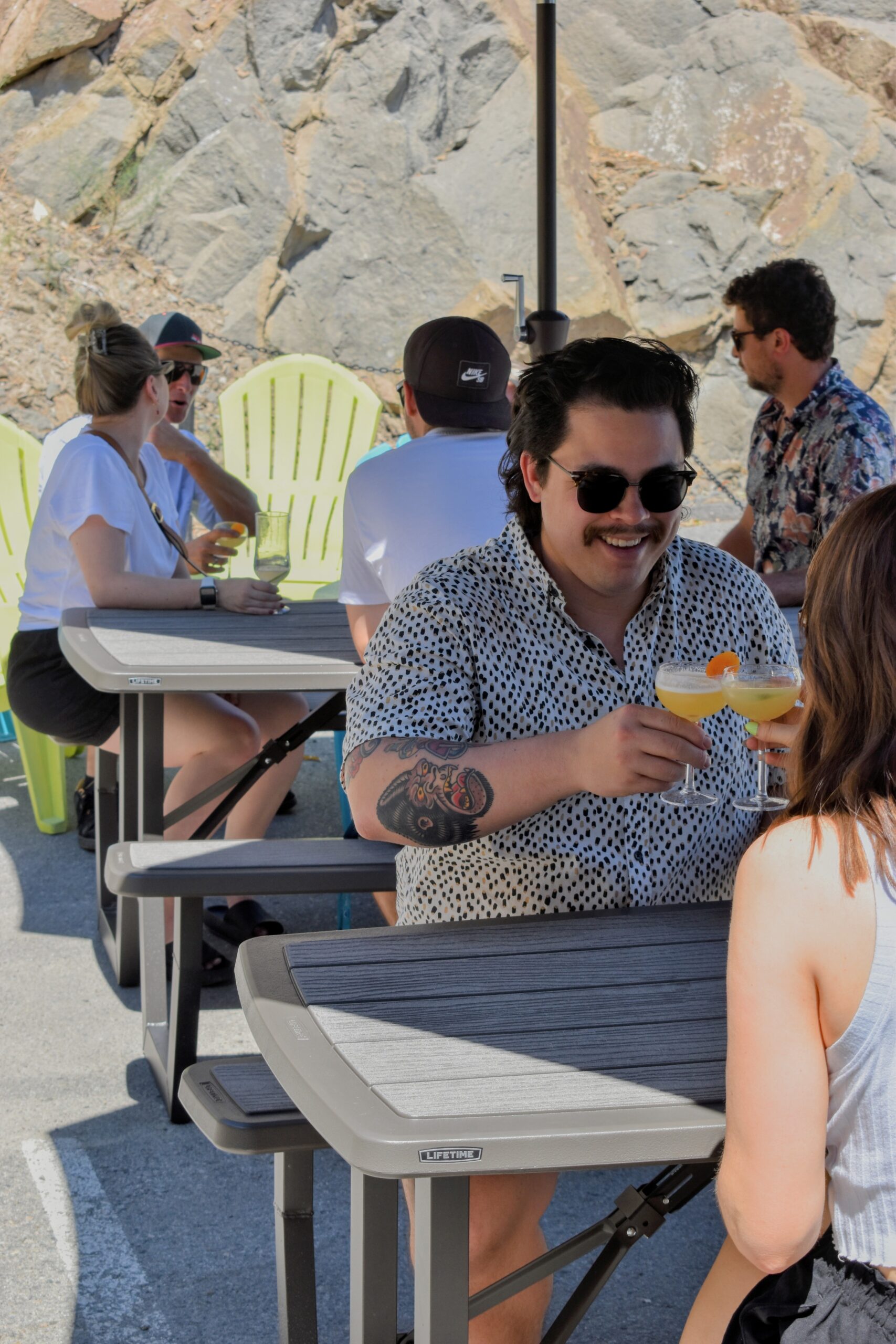 Controlled Entropy Distilling cocktail patio. Enjoy hand-crafted quality cocktails on our outdoor patio in Summerland, BC.