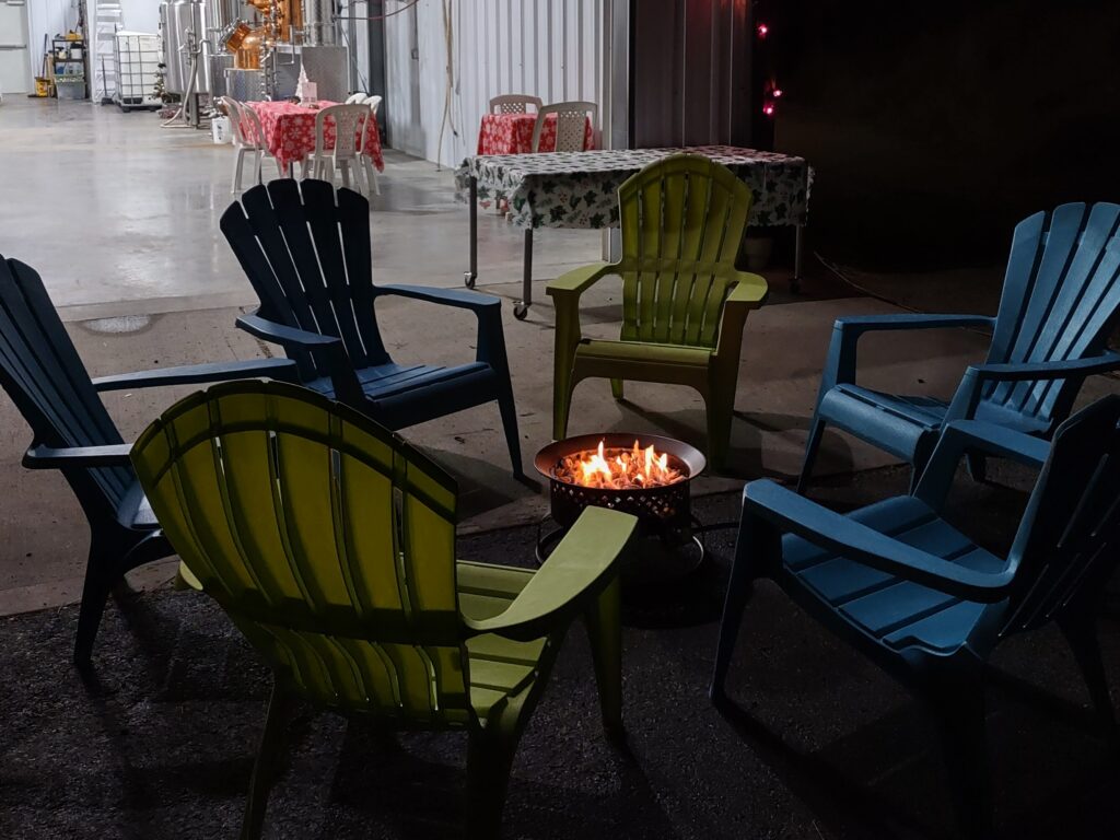 A cozy fire on Controlled Entropy's cocktail patio