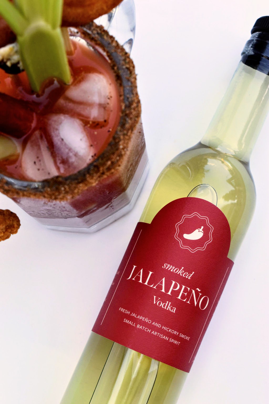 Smoked Jalapeno Vodka with a Caesar
